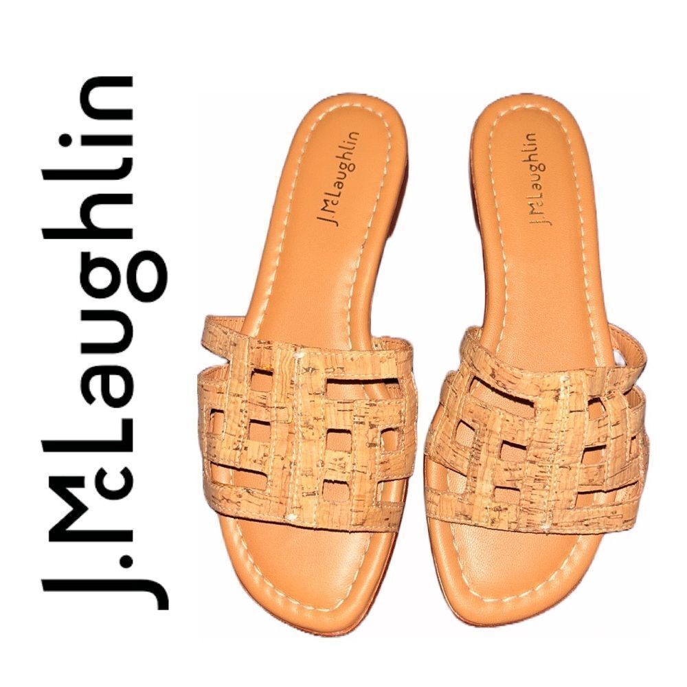 J. McLaughlin Women’s Willa‎ Brown Caramel Cork Leather Flat Sandals - S…